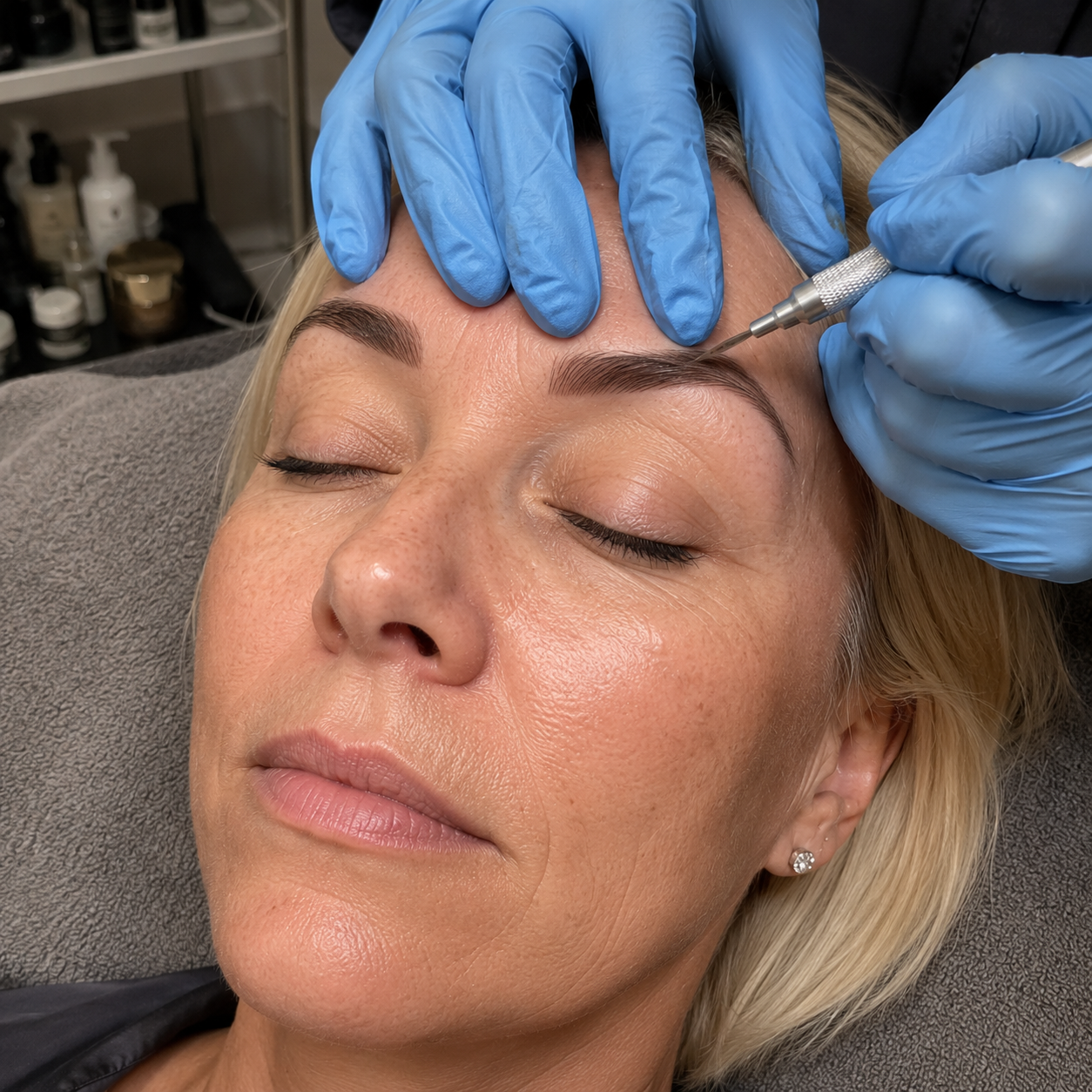 Microblading-behandling där pigment läggs strå för strå